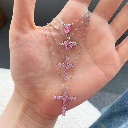 [OAK JURI]Heart Shape Main Stone Pendant Collarbone Necklace