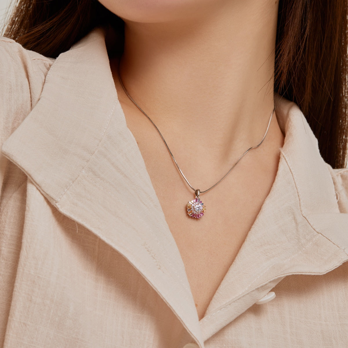 [OAK JURI]Charming Flower Colorful Necklace
