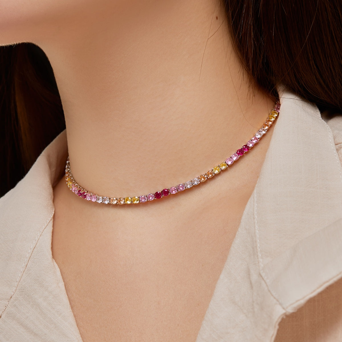 [OAK JURI]Delicate Colorful Tennis Necklace
