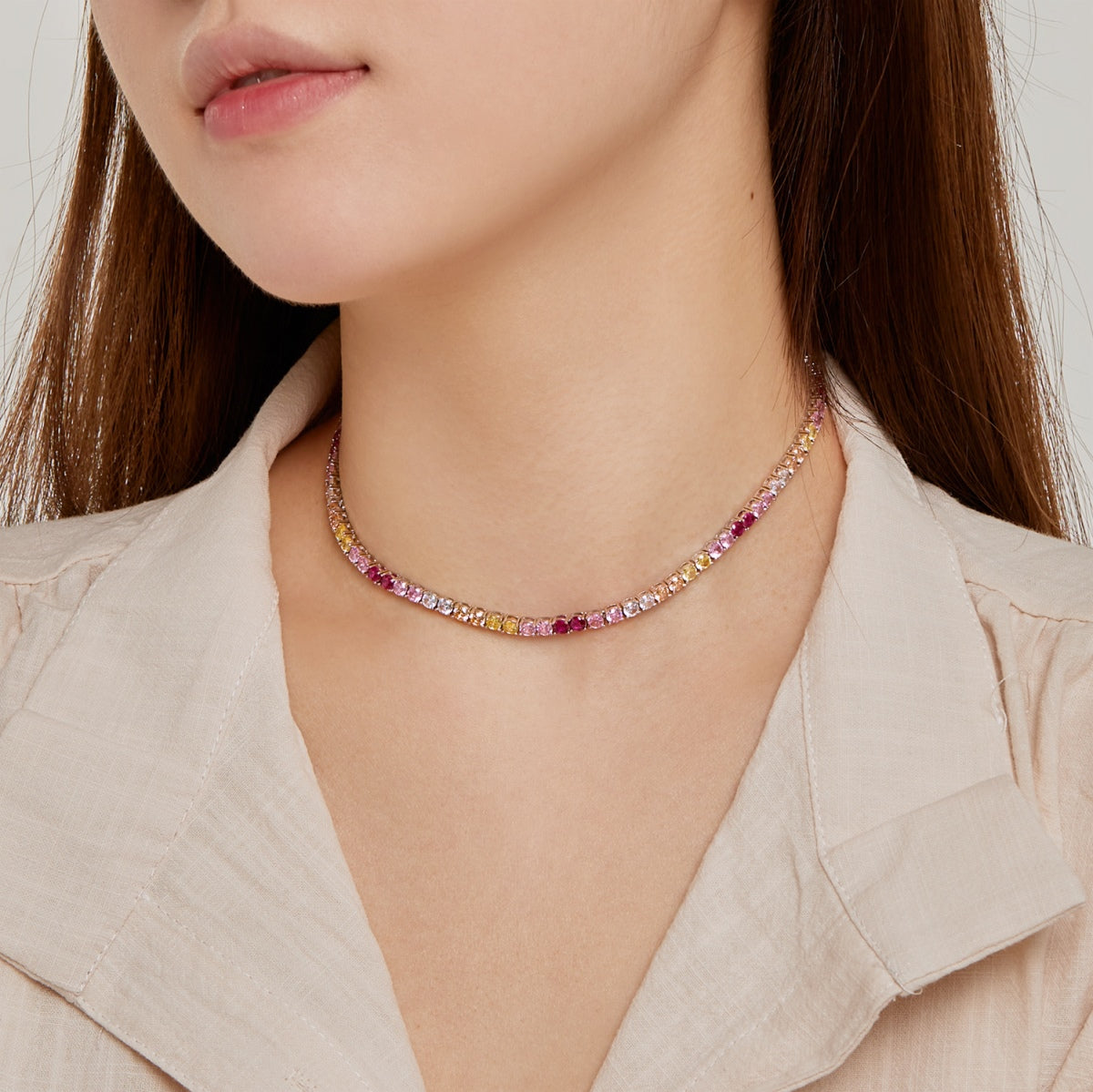 [OAK JURI]Delicate Colorful Tennis Necklace