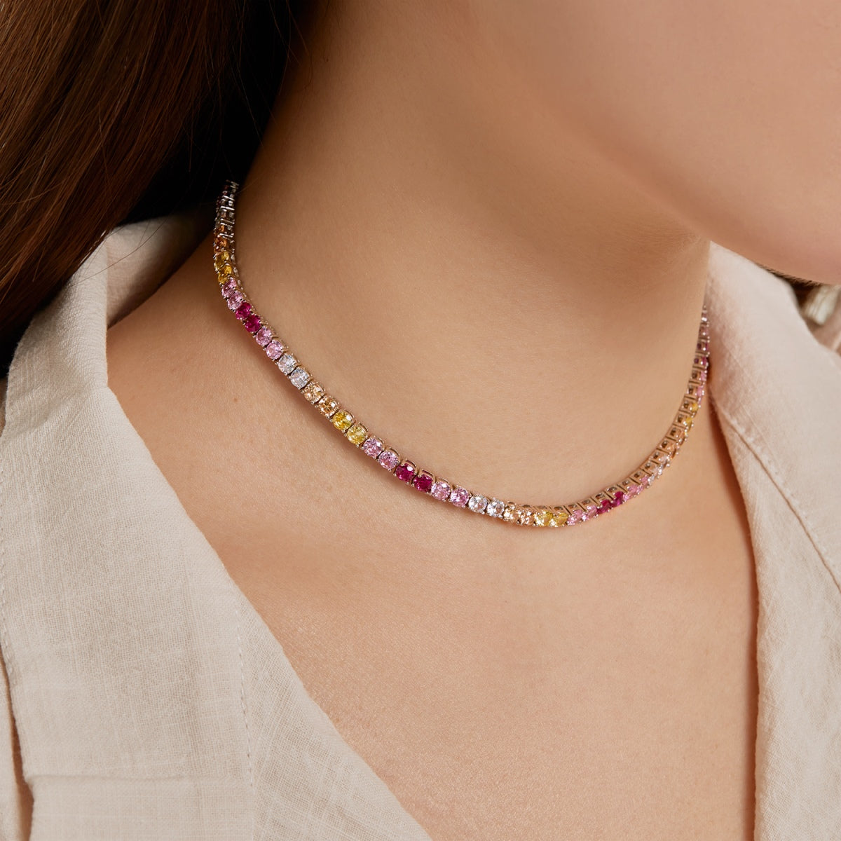 [OAK JURI]Delicate Colorful Tennis Necklace