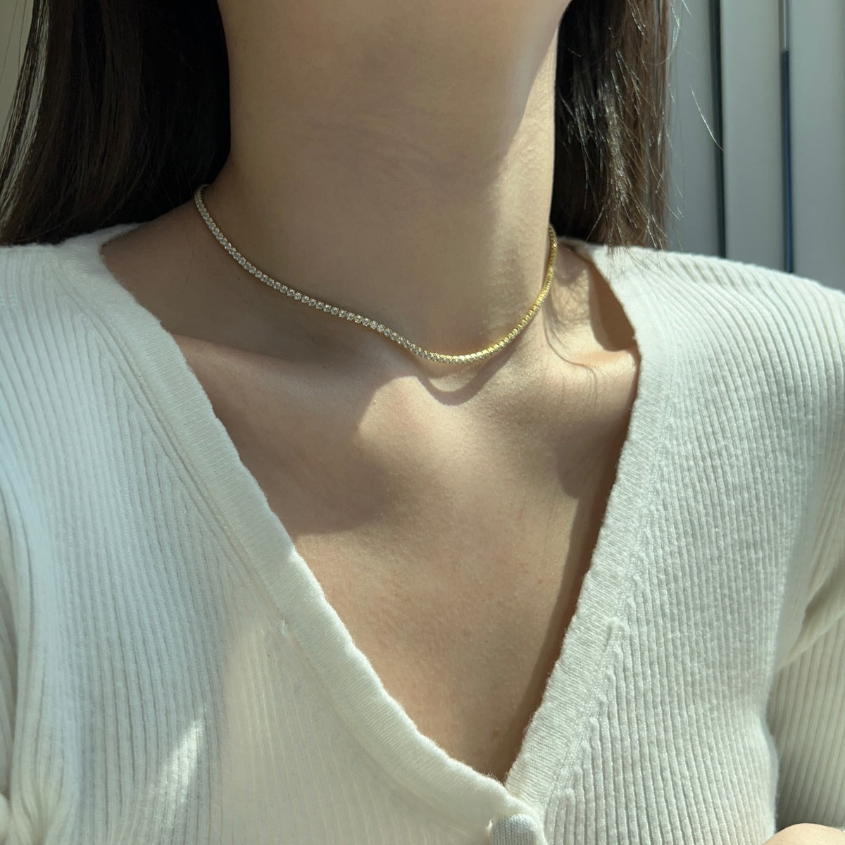 [OAK JURI]Delicate Round Shape Tennis Necklace