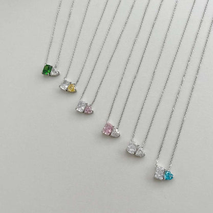 [OAK JURI]Dazzling Square & Heart Shape Necklace