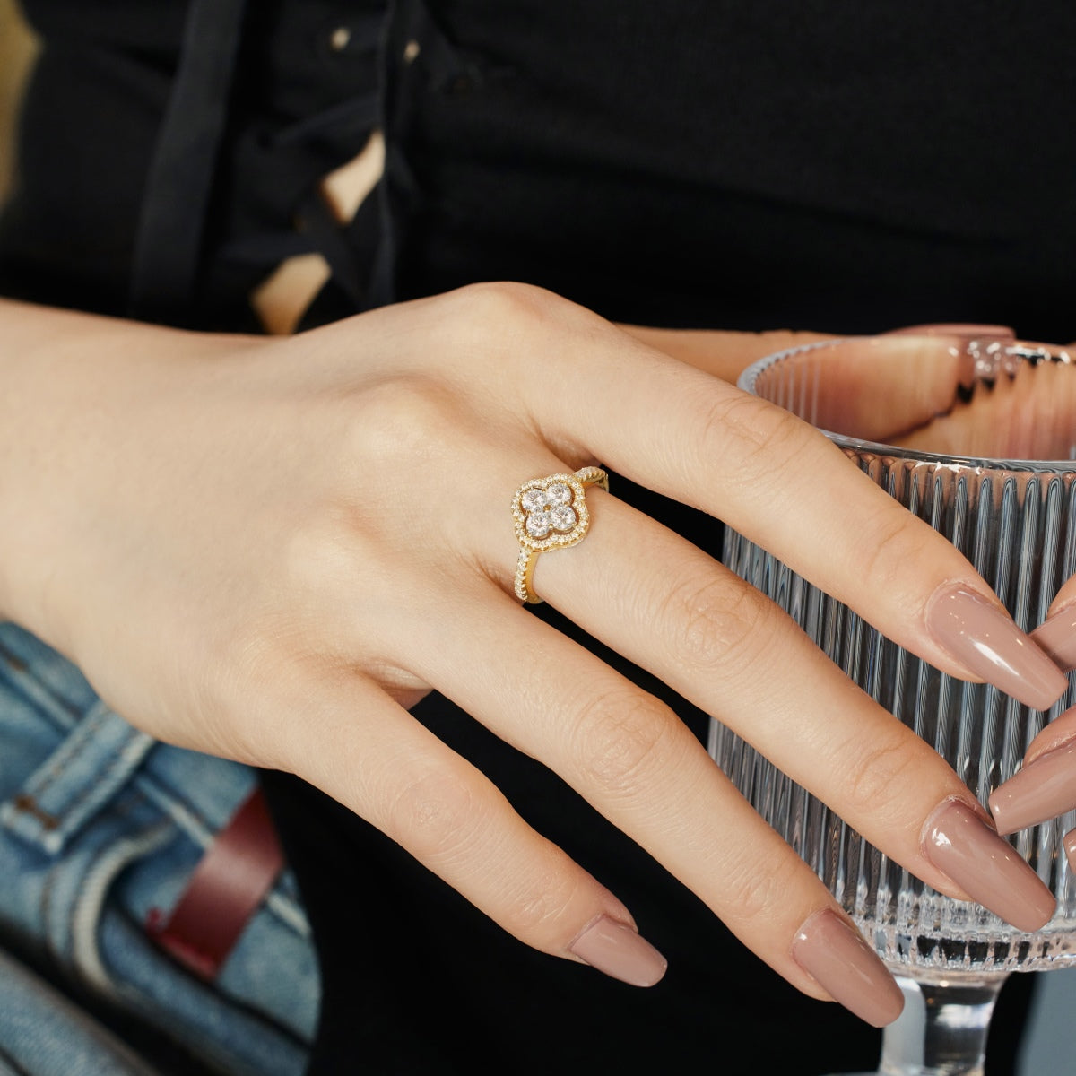 [OAK JURI]Four Leaf Clover Flower Design Ring