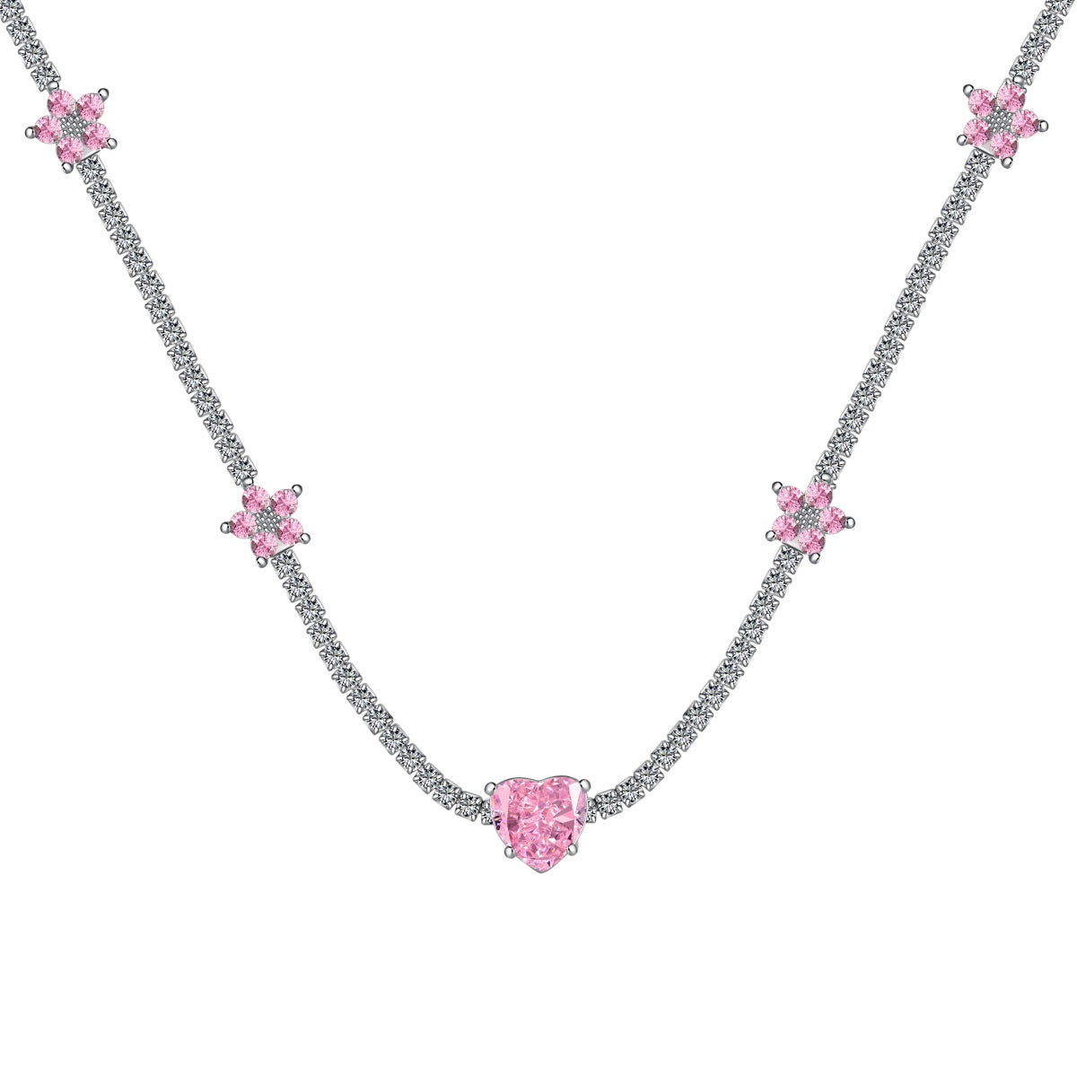 [OAK JURI]Dazzling Pink Heart Flower Necklace