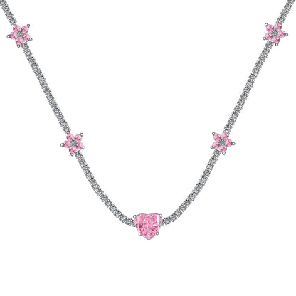 [OAK JURI]Dazzling Pink Heart Flower Necklace
