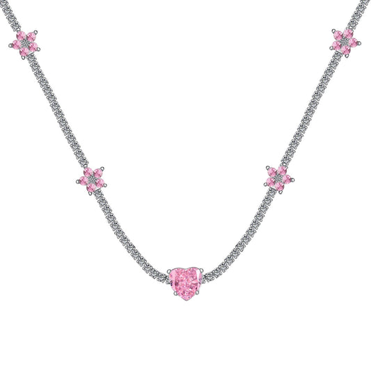 [OAK JURI]Dazzling Pink Heart Flower Necklace