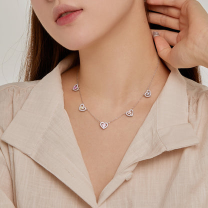 [OAK JURI]Sparkling Five Heart Necklace