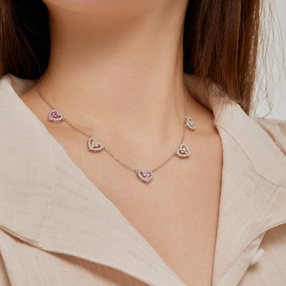 [OAK JURI]Sparkling Five Heart Necklace