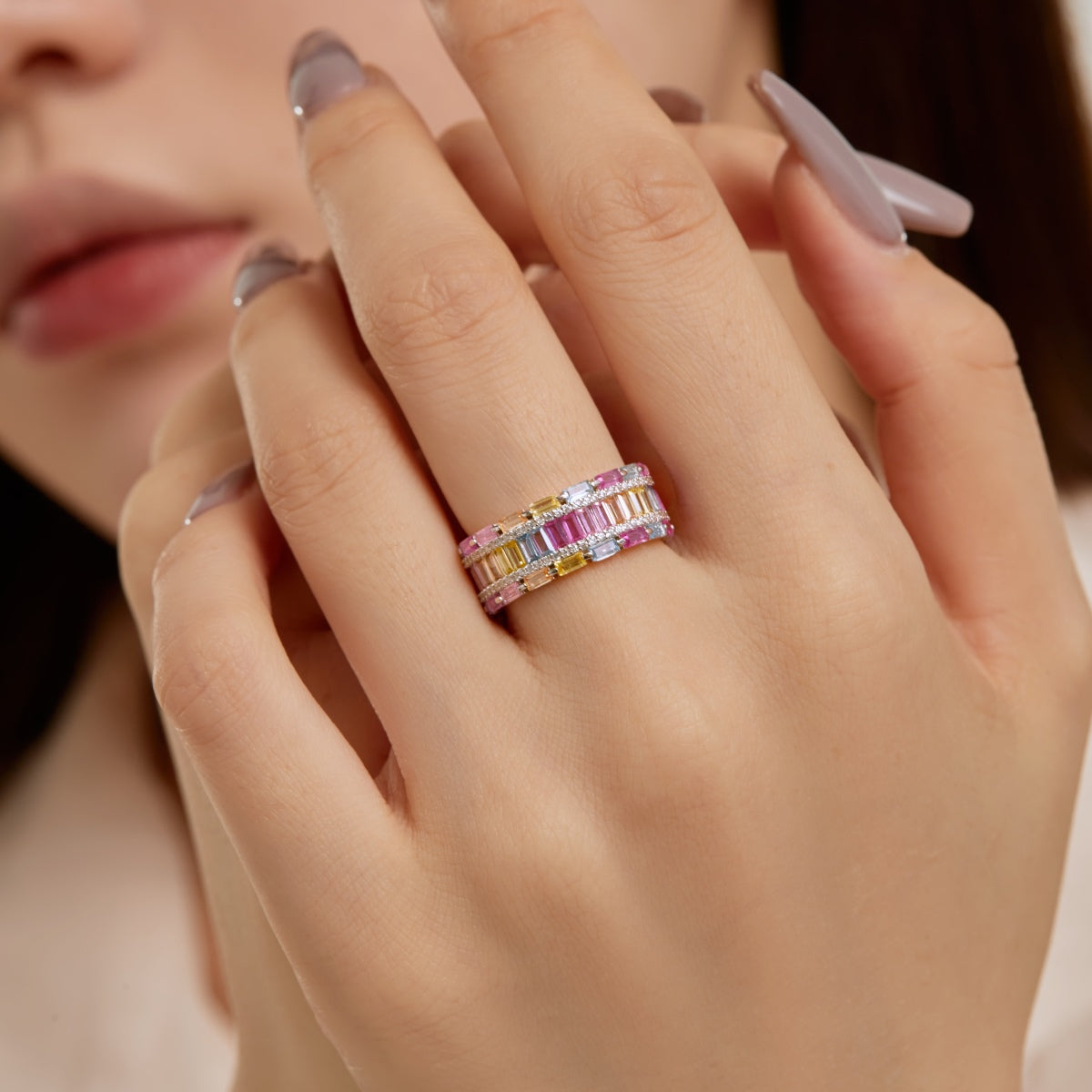 [OAK JURI]Dazzling Colorful Radiant Cut Party Ring
