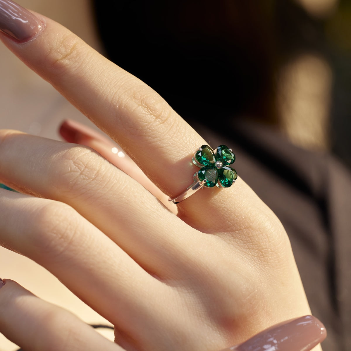 [OAK JURI]Heart-shaped Four-Leaf Clover Ball Ring