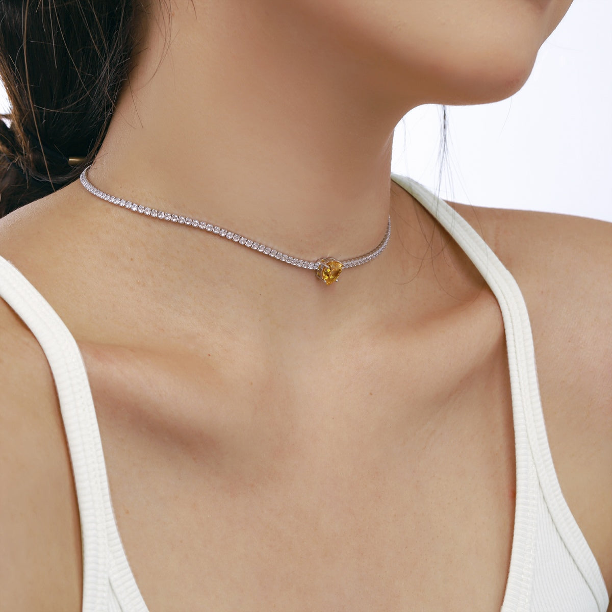 [OAK JURI]2.0 Carat Sparkling Tennis Heart Cut Necklace
