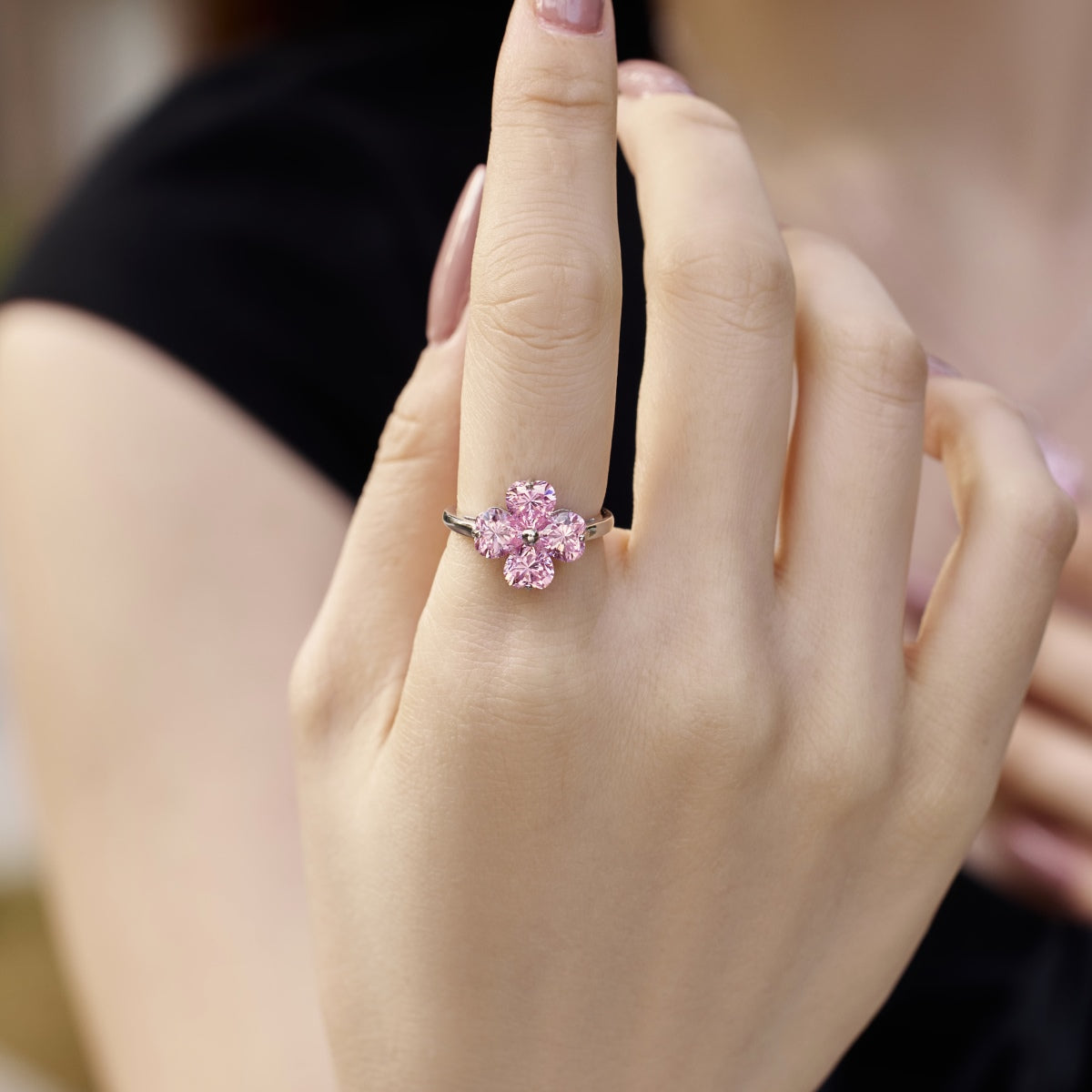 [OAK JURI]Heart-shaped Four-Leaf Clover Ball Ring