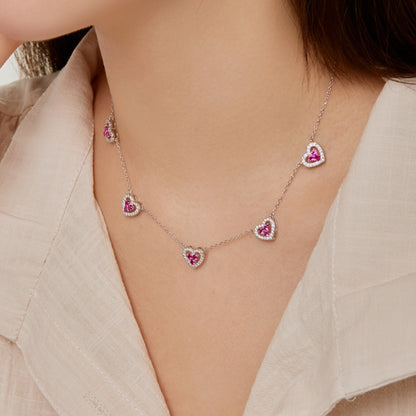 [OAK JURI]Sparkling Five Heart Necklace