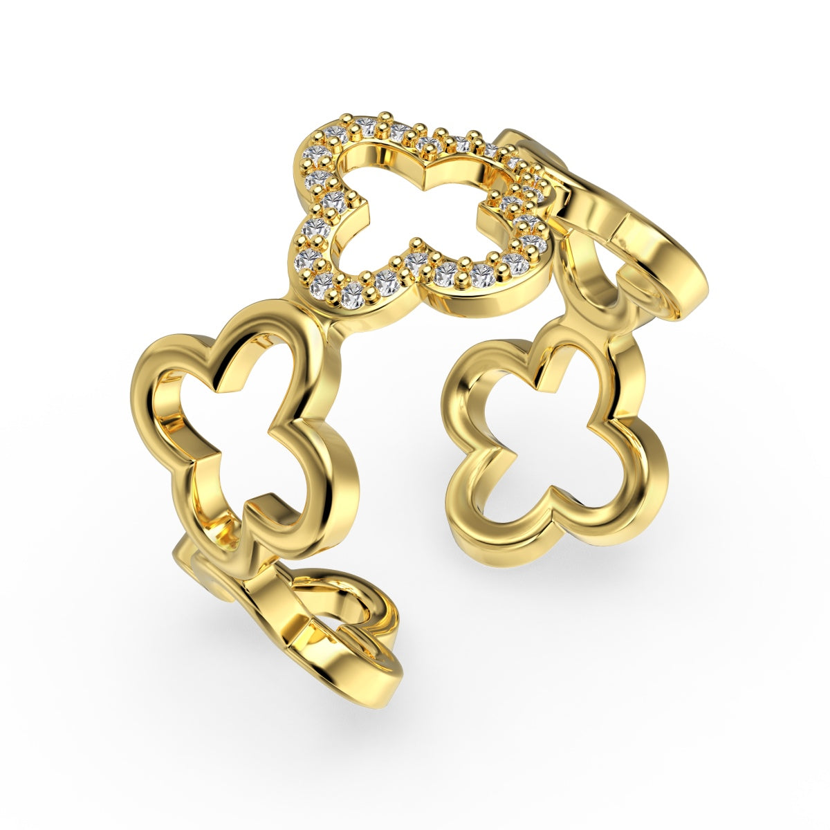 [OAK JURI]Hollow Design Four-Leaf Clover Flower Shape Ring
