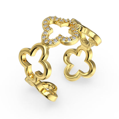 [OAK JURI]Hollow Design Four-Leaf Clover Flower Shape Ring