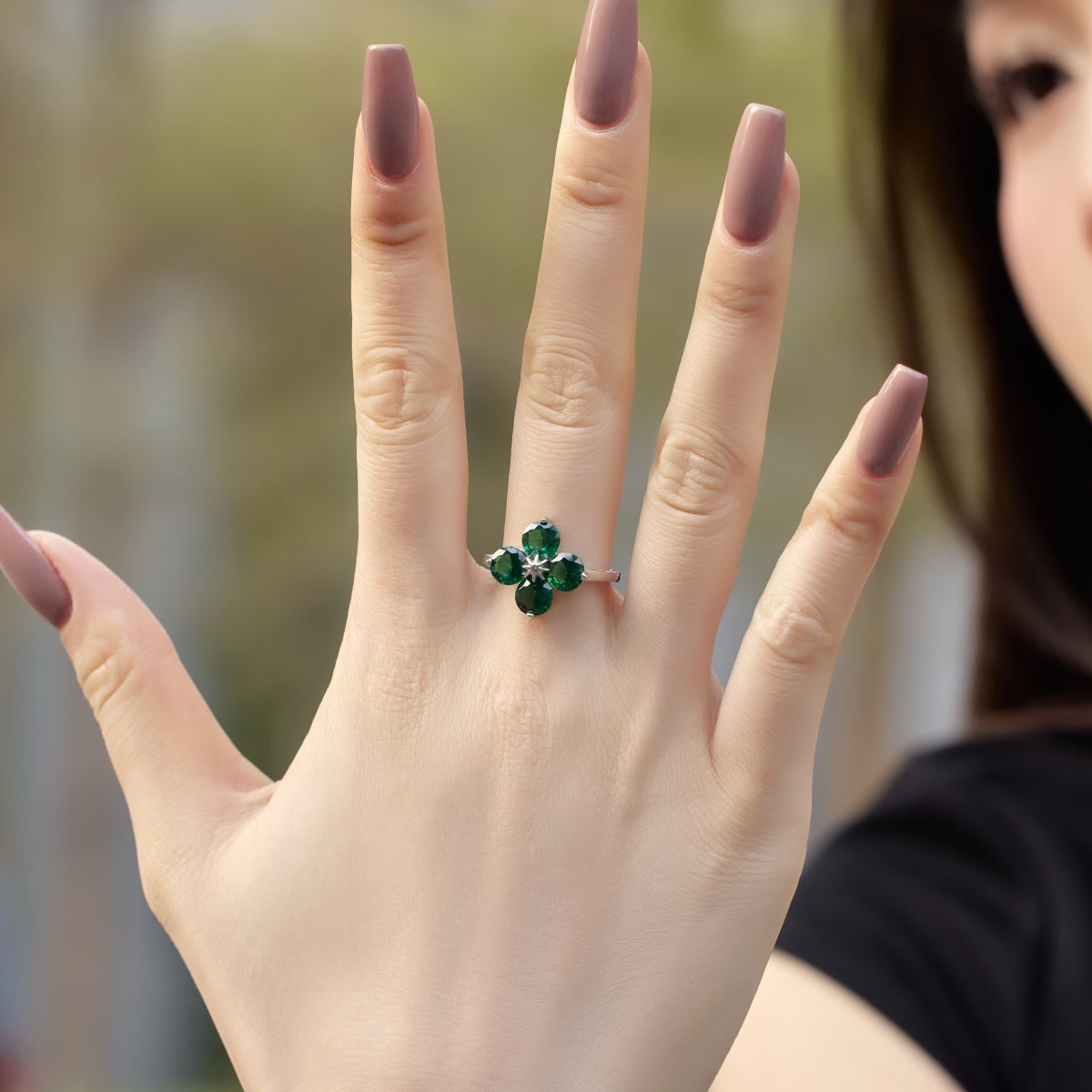 [OAK JURI]Four-Leaf Clover Eight-Pointed Star Ring