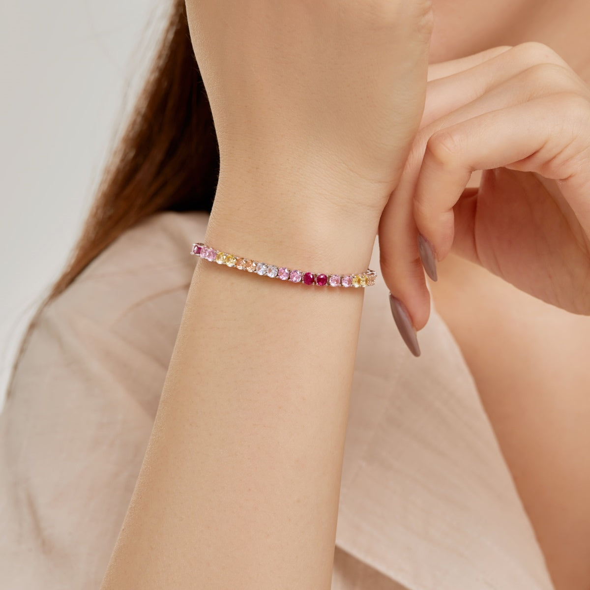 [OAK JURI]Radiant Colorful Round Cut Tennis Bracelet
