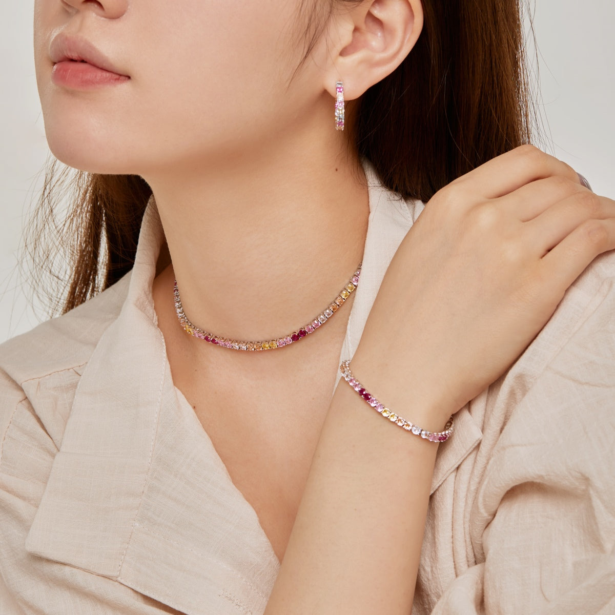 [OAK JURI]Radiant Colorful Round Cut Tennis Bracelet