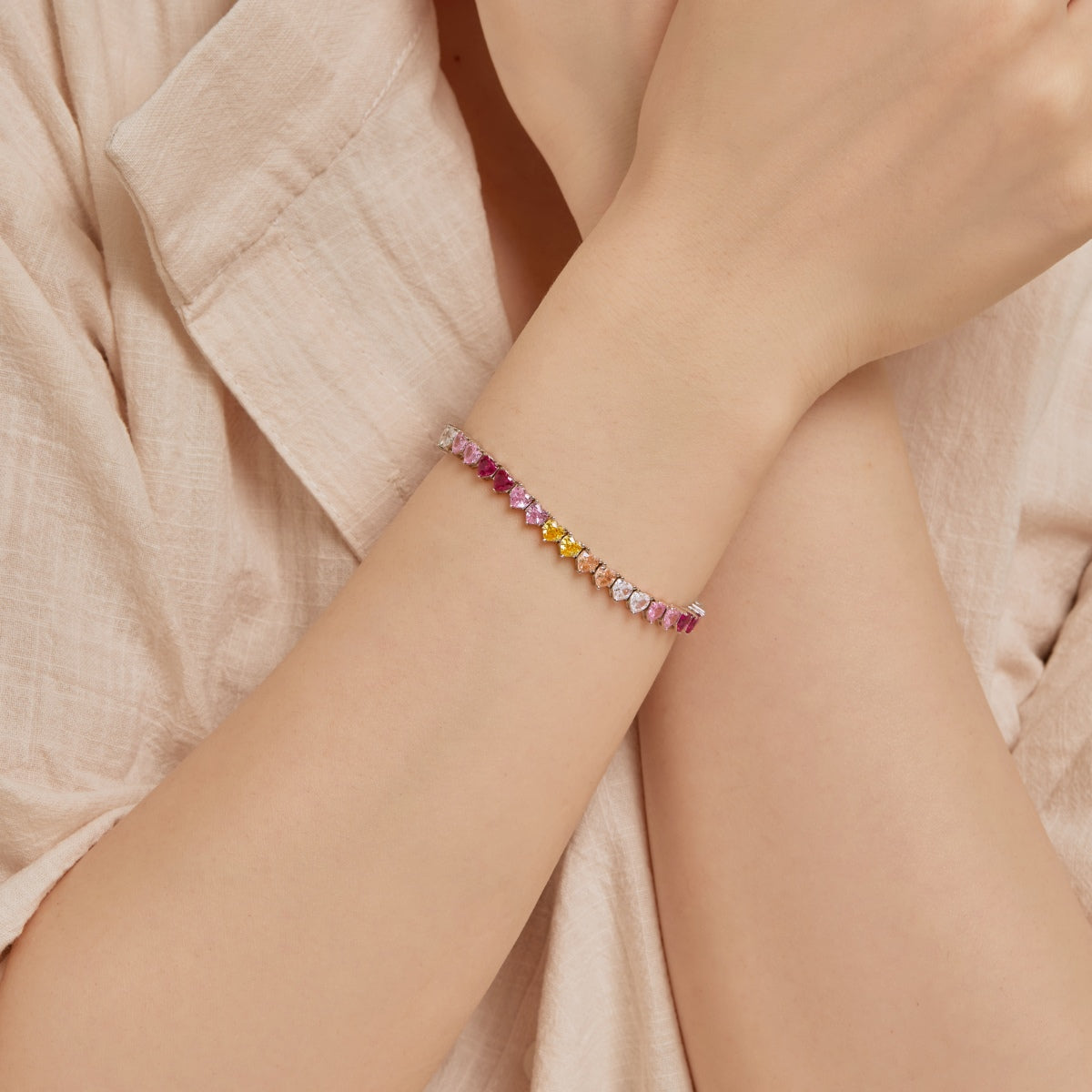 [OAK JURI]Luxurious Colorful Romantic Heart Shape Lover Bracelet