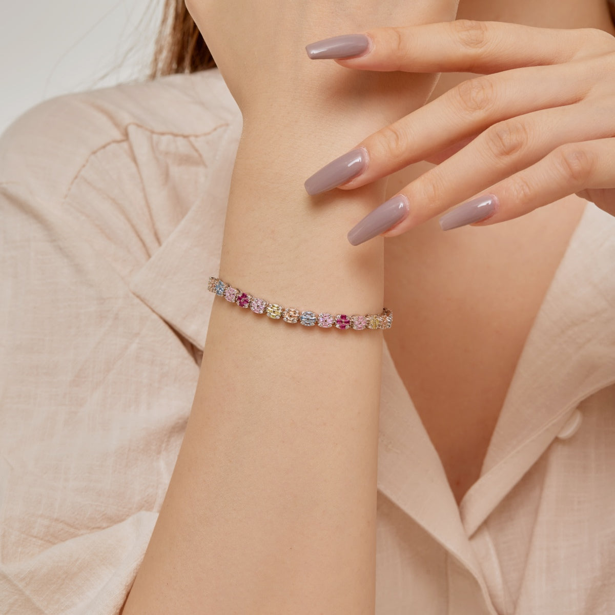 [OAK JURI]Delicate Colorful Emerald Cut Daily Bracelet