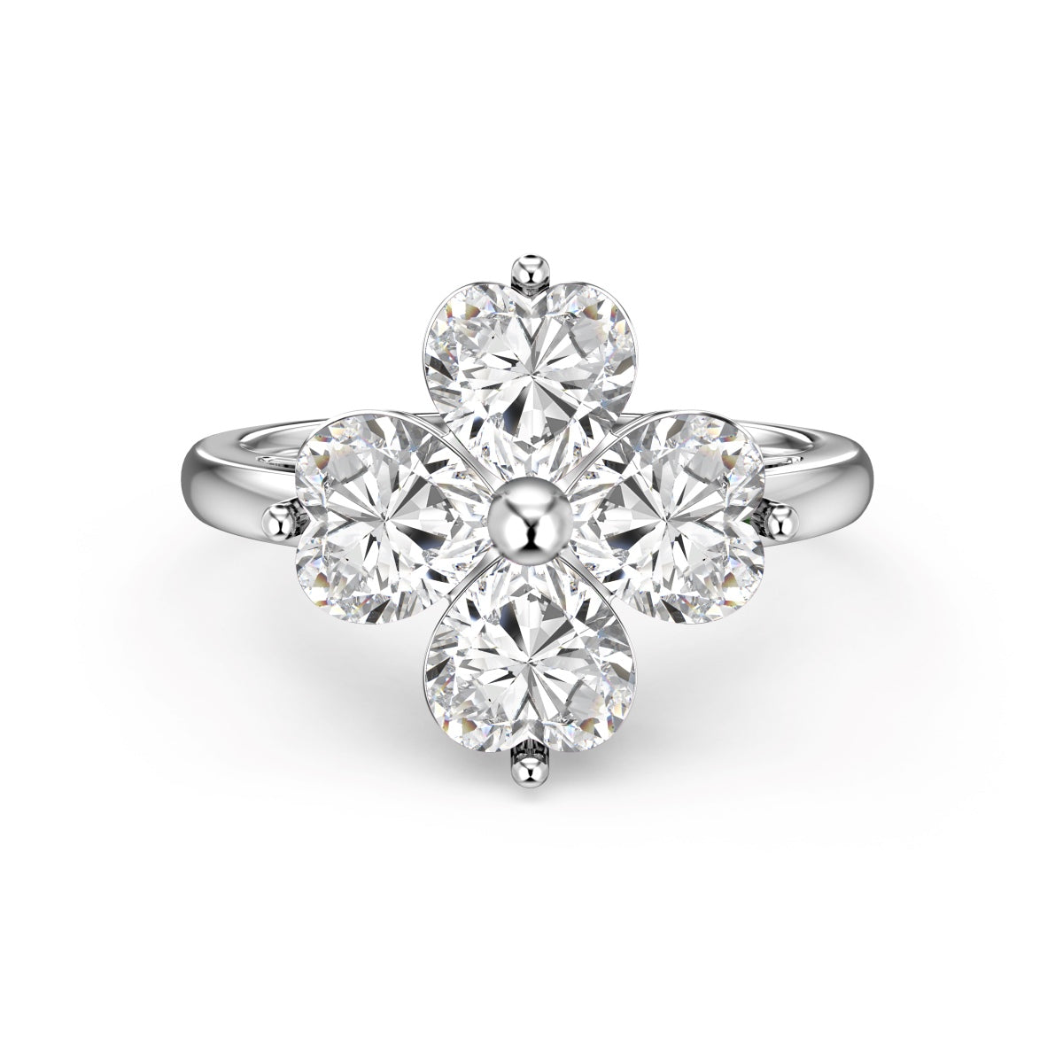 [OAK JURI]Heart-shaped Four-Leaf Clover Ball Ring