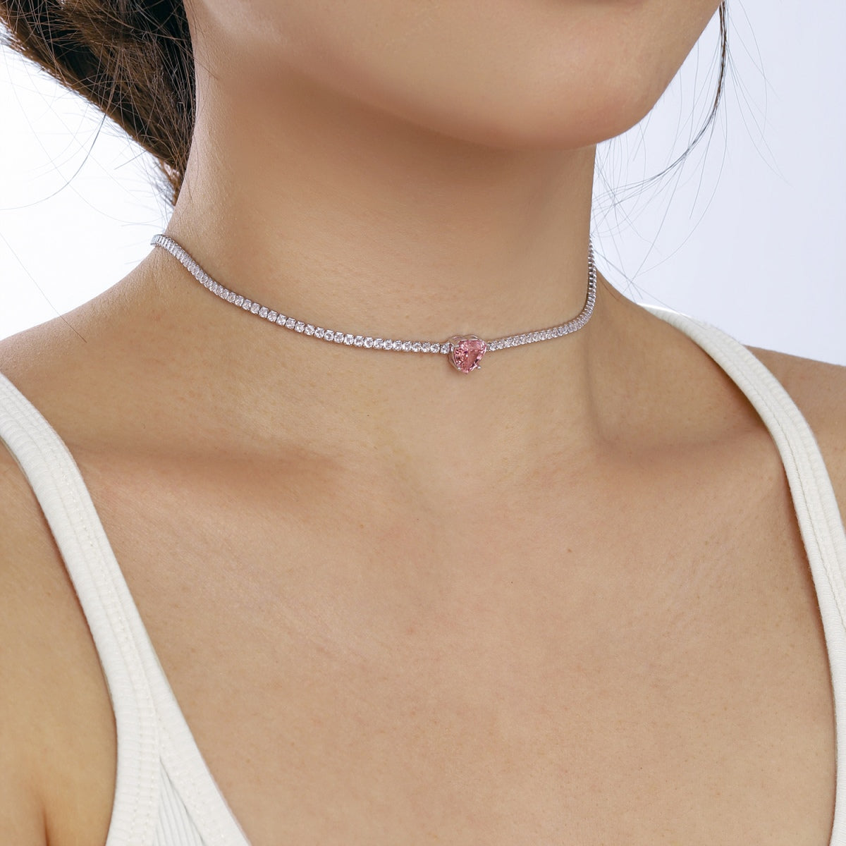 [OAK JURI]2.0 Carat Sparkling Tennis Heart Cut Necklace