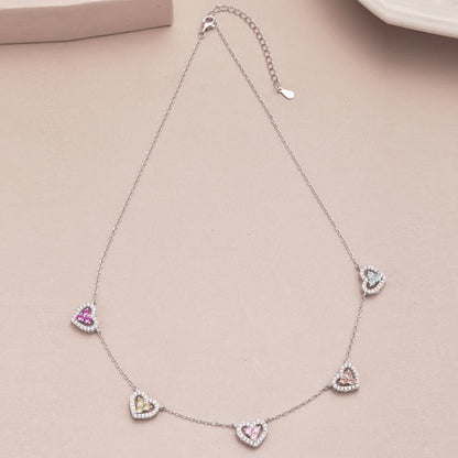 [OAK JURI]Sparkling Five Heart Necklace