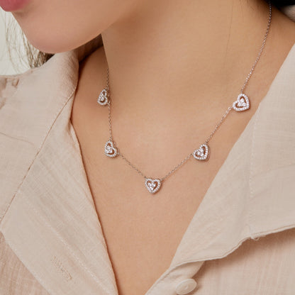 [OAK JURI]Sparkling Five Heart Necklace