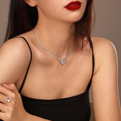 [OAK JURI]8.0 Carat Versatile Colorful Sweet Heart-Shaped Tennis Necklace