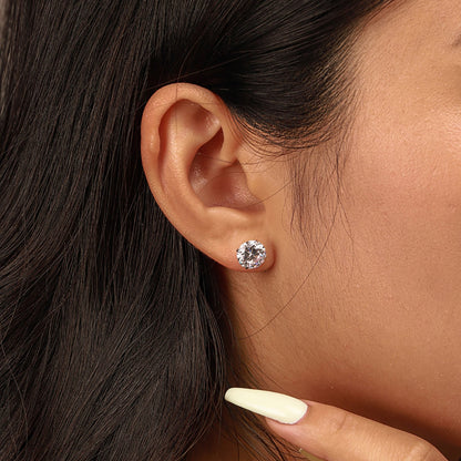 [OAK JURI]Stylish Shiny Round Center Stone Stud Earrings