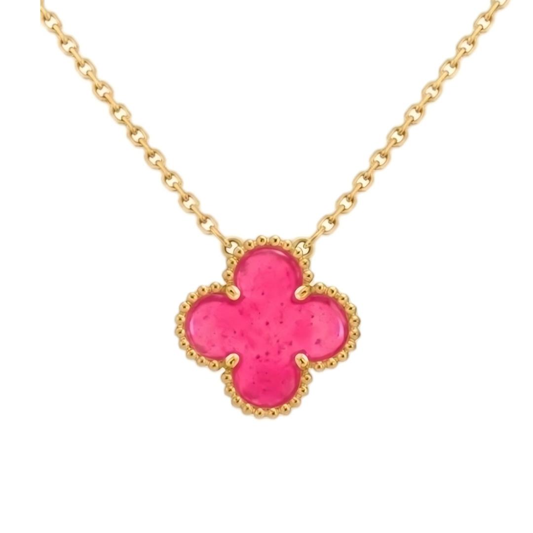 [OAK JURI] CLOVER 1 MOTIFS PINK ENAMEL NECKLACE