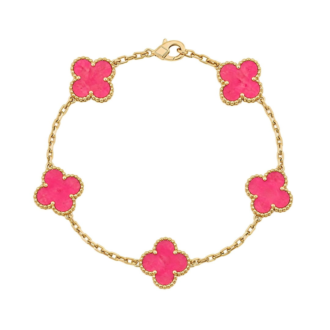 [OAK JURI]CLOVER 5 MOTIFS PINK ENAMEL BRACELET