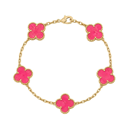 [OAK JURI]CLOVER 5 MOTIFS PINK ENAMEL BRACELET
