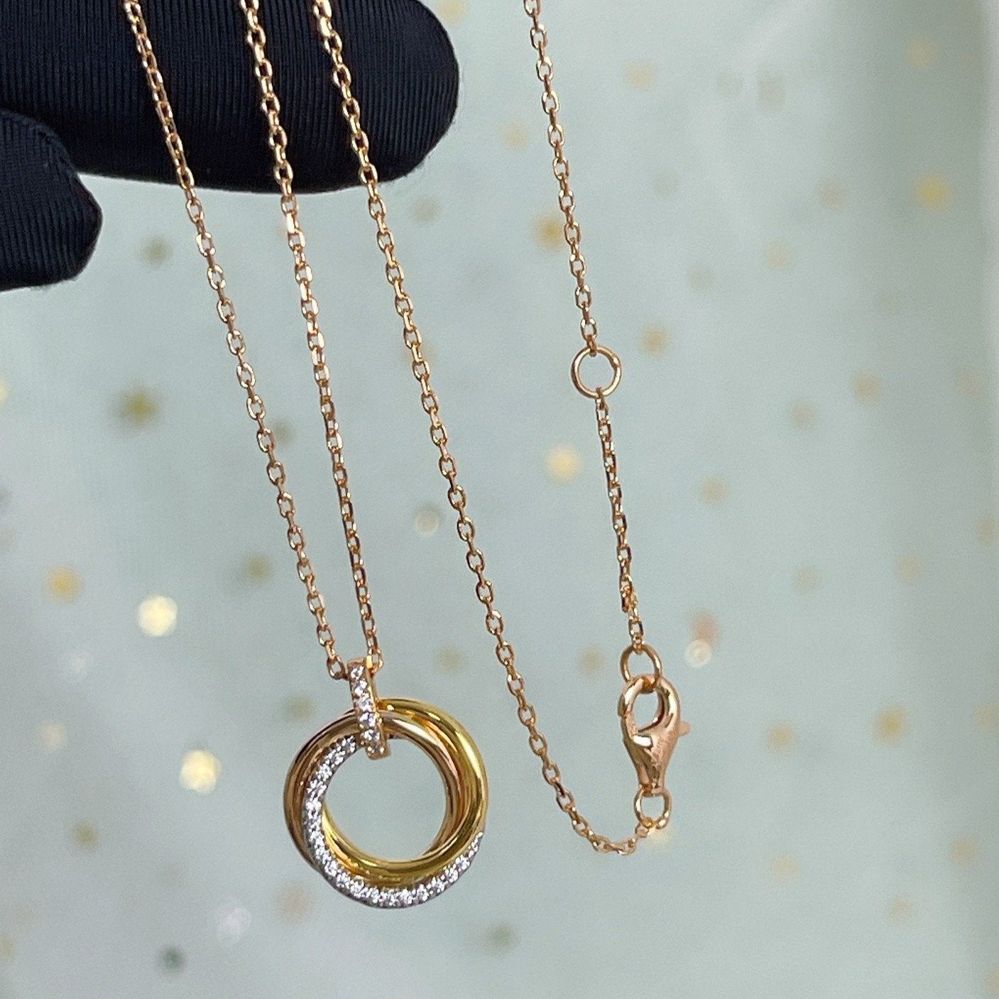 [OAK JURI]TRINITY NECKLACE SILVER GOLD PINK GOLD DIAMONDS