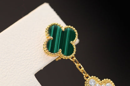[OAK JURI]CLOVER EARRINGS GOLD MALACHITE DIAMOND 3 MOTIF