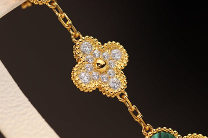[OAK JURI]CLOVER EARRINGS GOLD MALACHITE DIAMOND 3 MOTIF