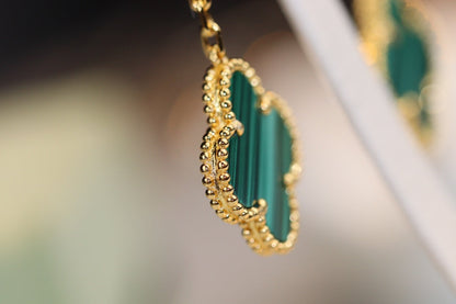 [OAK JURI]CLOVER EARRINGS GOLD MALACHITE DIAMOND 3 MOTIF