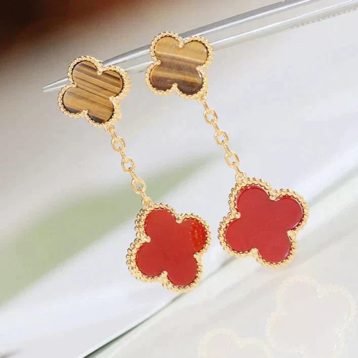 [OAK JURI]CLOVER  2 MOTIF  TIGER EYE CARNELIAN EARRINGS