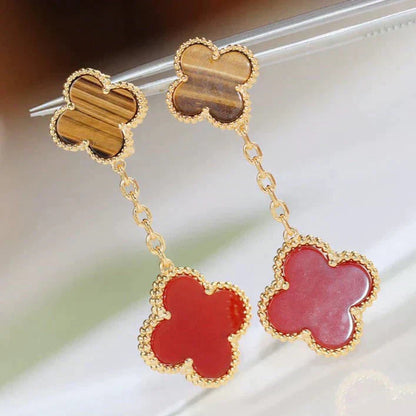 [OAK JURI]CLOVER  2 MOTIF  TIGER EYE CARNELIAN EARRINGS