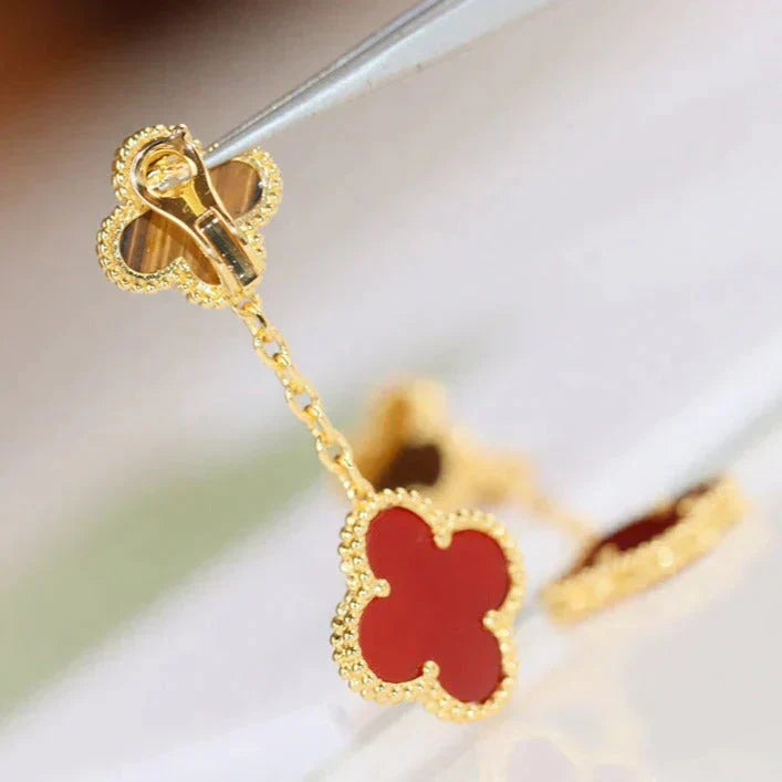 [OAK JURI]CLOVER  2 MOTIF  TIGER EYE CARNELIAN EARRINGS