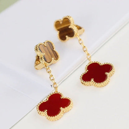 [OAK JURI]CLOVER  2 MOTIF  TIGER EYE CARNELIAN EARRINGS