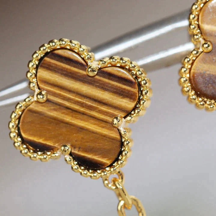 [OAK JURI]CLOVER  2 MOTIF  TIGER EYE CARNELIAN EARRINGS