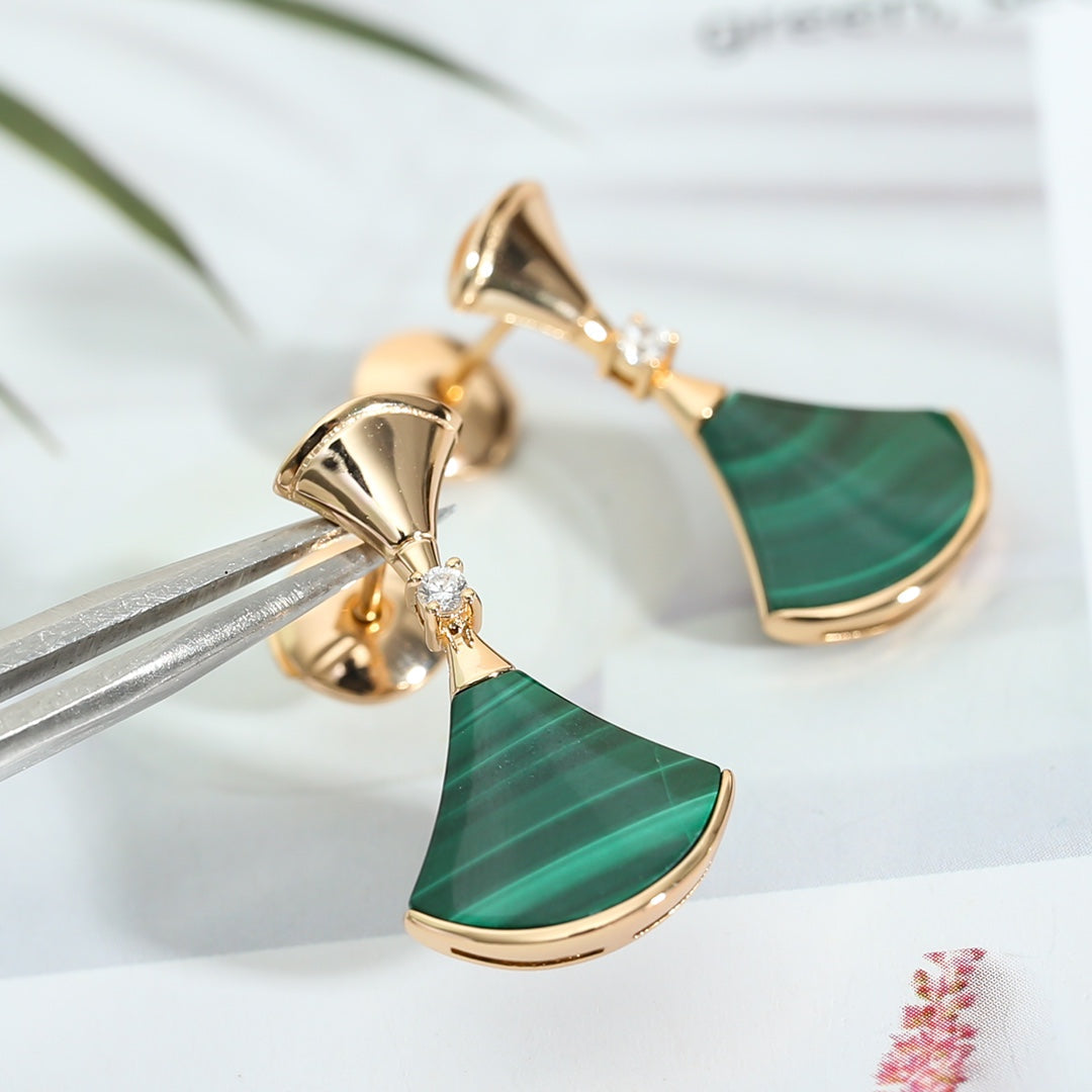 [OAK JURI]DREAM MALACHITE PINK GOLD EARRINGS
