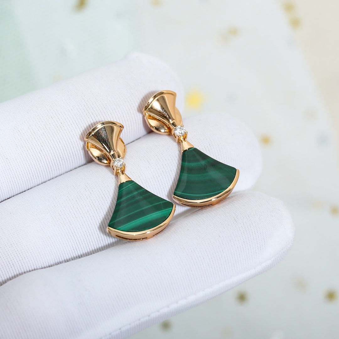 [OAK JURI]DREAM MALACHITE PINK GOLD EARRINGS