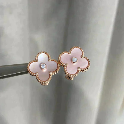 [OAK JURI]CLOVER MEDIUM 1 MOTIFS  PINK MOP DIAMOND EARRINGS