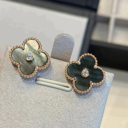 [OAK JURI]CLOVER MEDIUM 1 MOTIFS GRAY MOP  DIAMOND EARRINGS