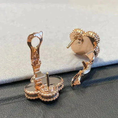[OAK JURI]CLOVER MEDIUM 1 MOTIFS GRAY MOP  DIAMOND EARRINGS