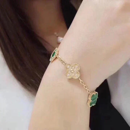 [OAK JURI]CLOVER  5 MOTIF MALACHITE DIAMOND BRACELET