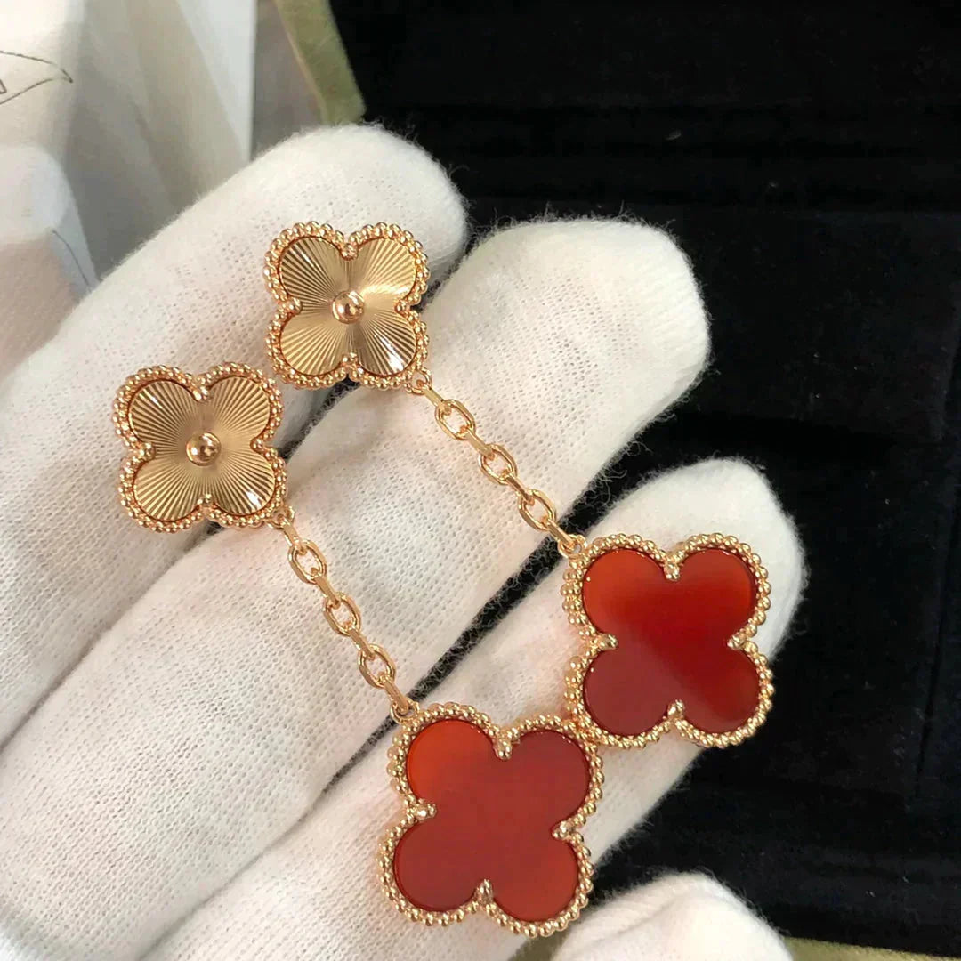 [OAK JURI]CLOVER 2 MOTIF  LASER CARNELIAN EARRINGS